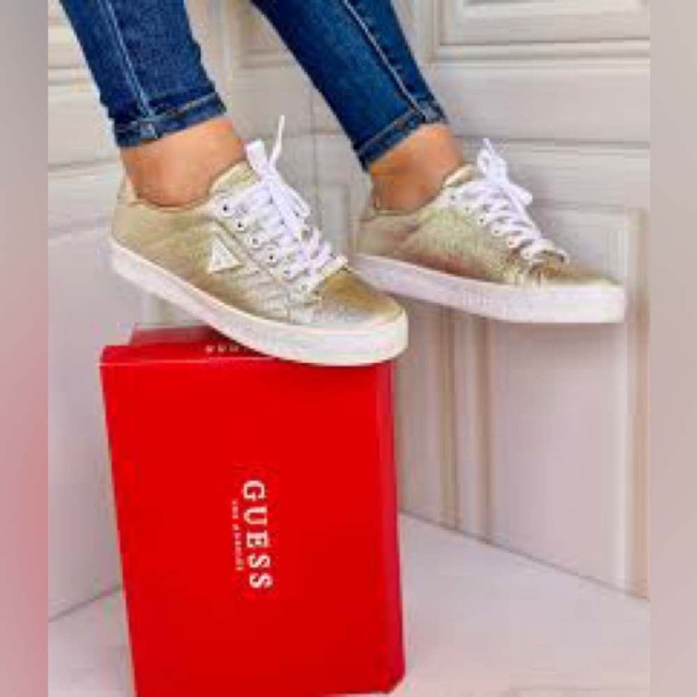 Guess Gold Lace-up Trainers Shoes Size 11M